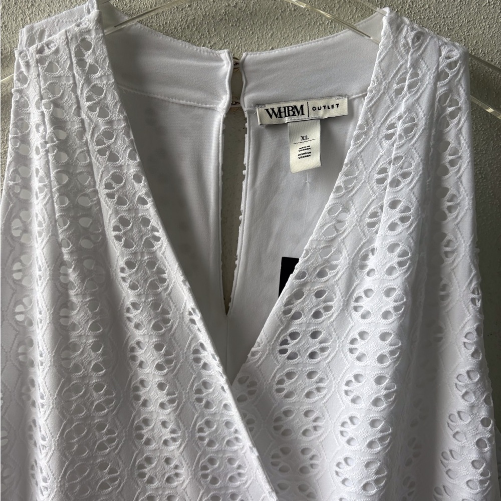 WHBM White Eyelet XL Sleeveless Dress NWT Keyhole Back V Neck Cruise Party Lined - Picture 5 of 16
